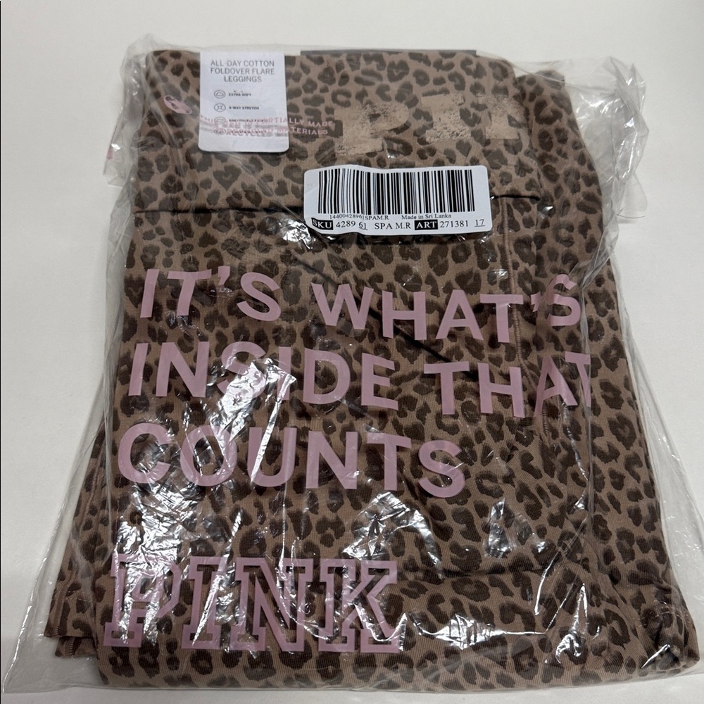 Victoria’s Secret All-Day Cotton Foldover Flare Leggings  Natural Leopard Foil